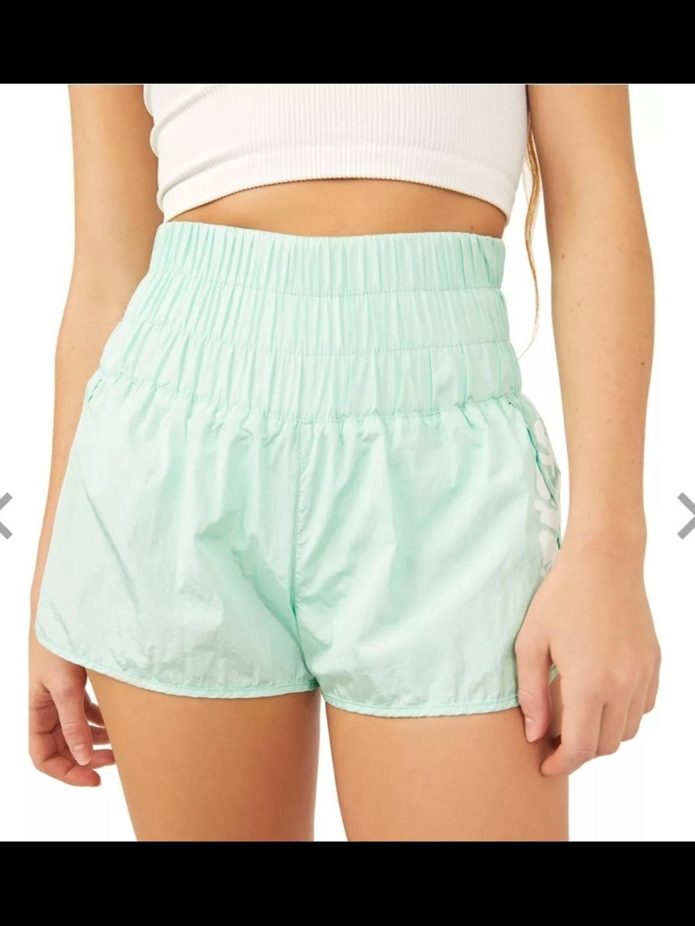 Free People Mint Green Floral Elastic-Waist Athletic Shorts Size L - Picture 7 of 7